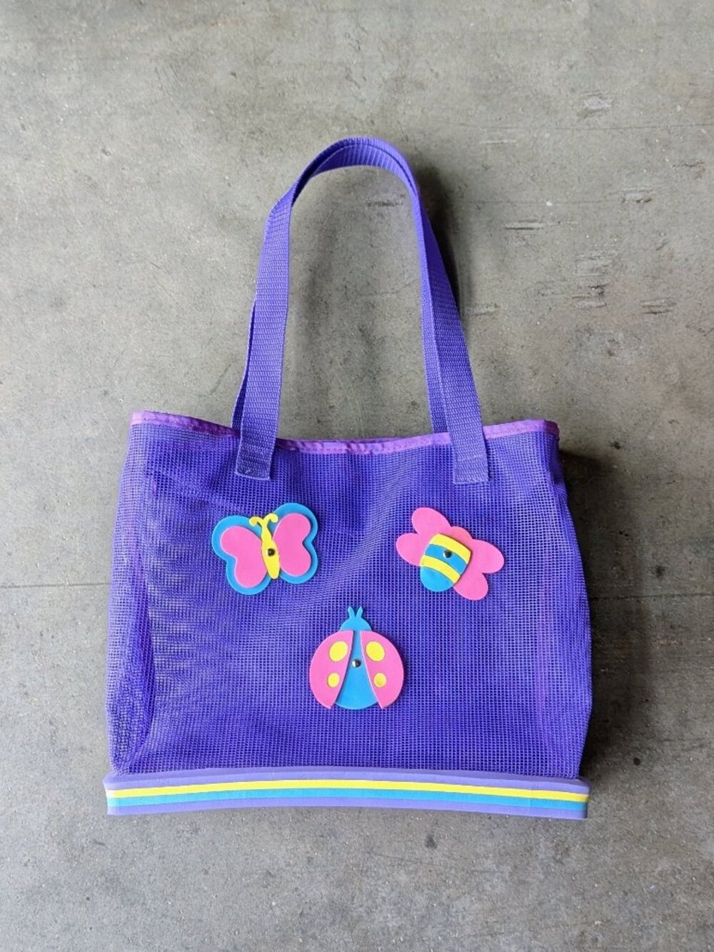 Vintage Y2K Butterfly Ladybug Applique Purple Mesh Tote Bag